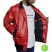 NICK JONAS RED BOMBER LEATHER JACKET